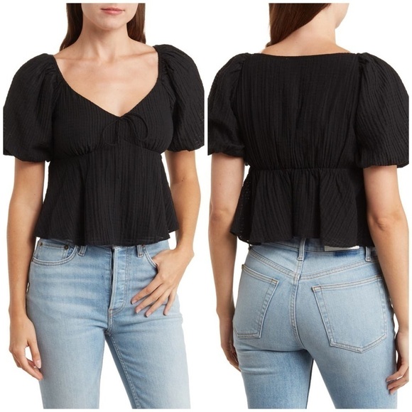 Lush Nordstrom Puff Sleeve Crop Top in Black Size Large NWT! - Picture 1 of 8